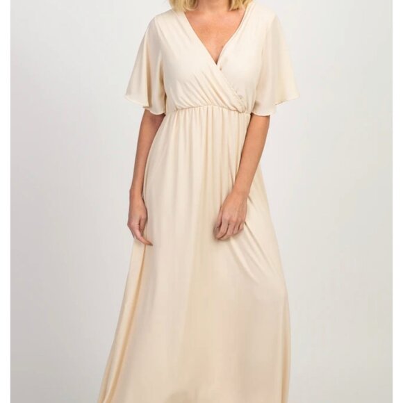 Pinkblush Dresses & Skirts - PinkBlush Beige Chiffon Bell Sleeve Maxi Dress Size Small